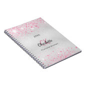 Silver roze glitter-naam monogram notitieboek (Rechterzijde)