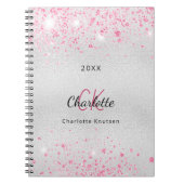 Silver roze glitter-naam monogram notitieboek (Voorkant)