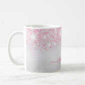 Silver roze glitter-naamscript glamoureus koffiemok (Links)