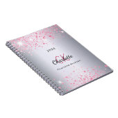 Silver roze glitter stofnaam monogram notitieboek (Rechterzijde)
