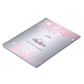 Silver roze glitter stofnaam monogram notitieboek (Linkerzijde)
