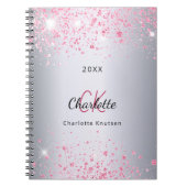 Silver roze glitter stofnaam monogram notitieboek (Voorkant)