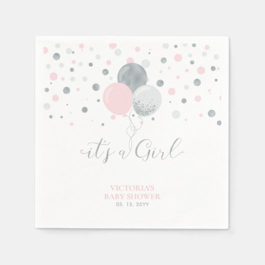Silver & Roze Het is een meisje Baby shower Napkin Servet (Voorkant)