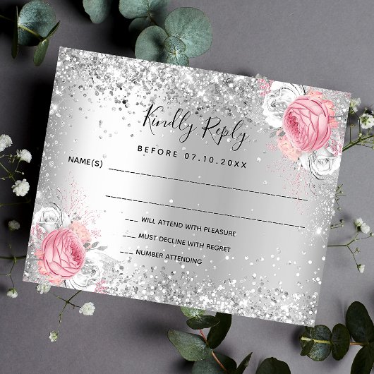 Silver roze witte floralen bruinkoolvis RSVP Flyer