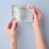 Silver roze witte floralen bruinkoolvis RSVP Flyer (Hand)