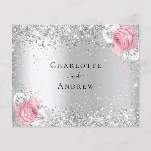 Silver roze witte floralen bruinkoolvis RSVP Flyer (Achterkant)