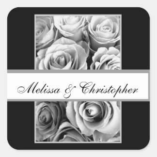 Silver Rozen bruid en bruidegom Save the Date Stic Vierkante Sticker