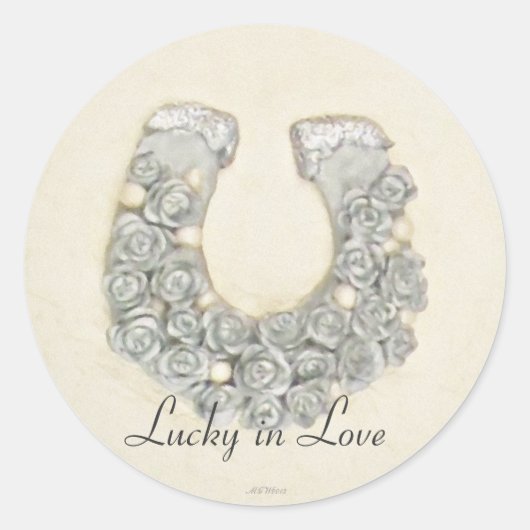 Silver Rozen Hoefijzer Weddenschap Handfasting Ronde Sticker (Voorkant)