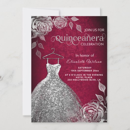 Silver rozen trendy sequins kleden Quinceañera in Kaart (Voorkant)