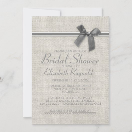 Silver Rustic Burlap Bridal Shower Invitations Kaart (Voorkant)