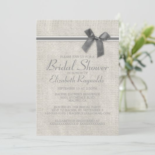 Silver Rustic Burlap Bridal Shower Invitations Kaart (Staand voorkant)