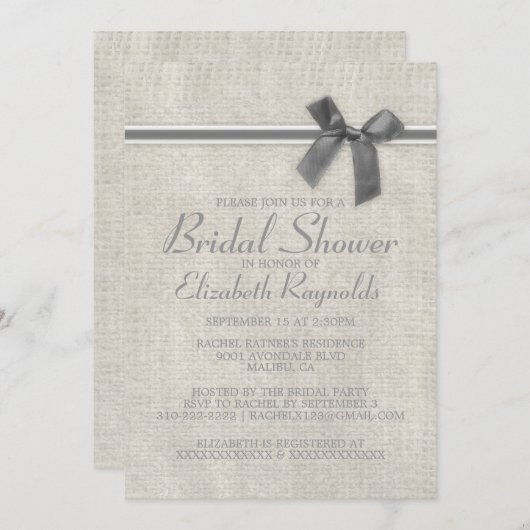 Silver Rustic Burlap Bridal Shower Invitations Kaart (Voorkant / Achterkant)