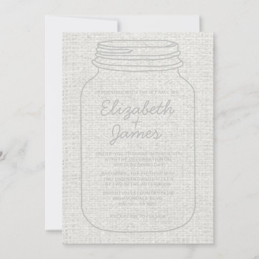 Silver Rustic Burlap Mason Jar Wedding Invitations Kaart (Voorkant)