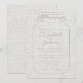 Silver Rustic Burlap Mason Jar Wedding Invitations Kaart (Voorkant / Achterkant)