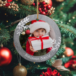 Silver Rustic Circle Photo Snowflakes Keramisch Ornament