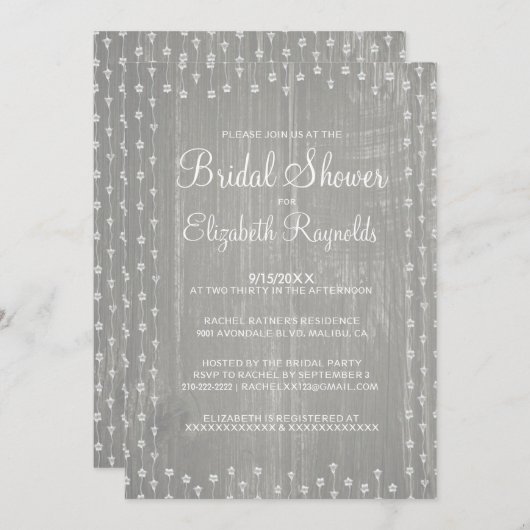 Silver Rustic Country Bridal Shower-uitnodigingen Kaart (Voorkant / Achterkant)
