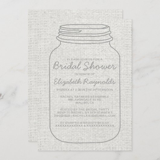 Silver Rustic Mason Jar Bridal Shower-uitnodiginge Kaart (Voorkant / Achterkant)