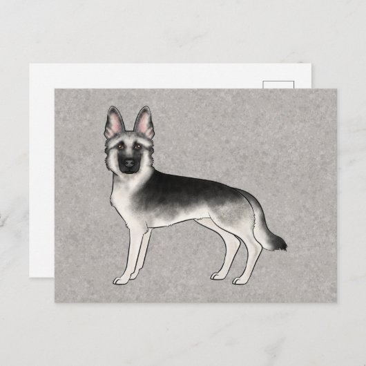 Silver Sable Duitse Herder Cartoon GSD Dog Grey Briefkaart (Voorkant / Achterkant)