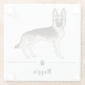 Silver Sable Duitse Herder en Paw Aangepaste naam Glazen Onderzetter (Achterkant)