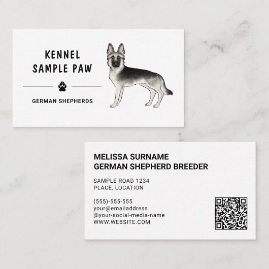 Silver Sable Duitse Herder Hond Kennel Breeder Visitekaartje (Voorkant / Achterkant)