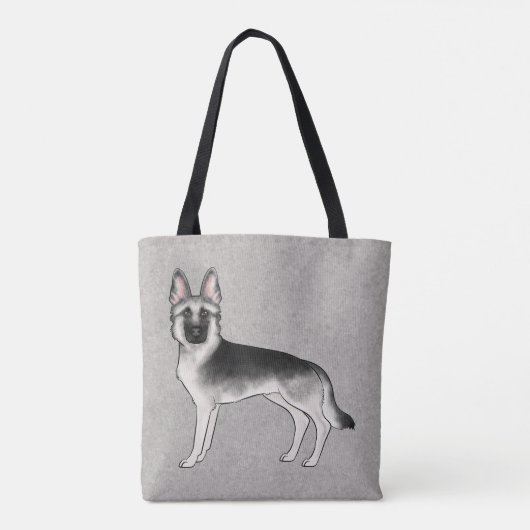 Silver Sable Duitse Herder Schattige Cartoon Dog G Tote Bag (Achterkant)