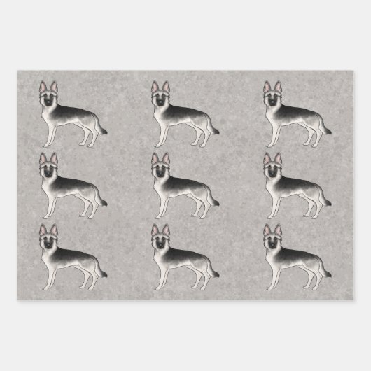 Silver Sable Duitse Herder Schattigee Cartoon Dog Inpakpapier Vel (Voorkant 3)
