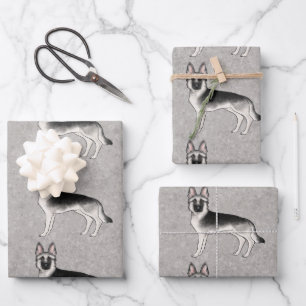 Silver Sable Duitse Herder Schattigee Cartoon Dog Inpakpapier Vel