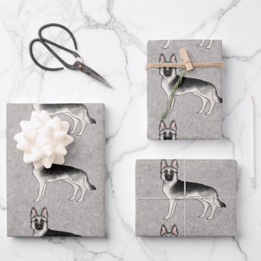 Silver Sable Duitse Herder Schattigee Cartoon Dog Inpakpapier Vel (Voorkant)