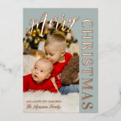 Silver Sage Arch Shaped Photo Merry Kerstmis Folie Feestdagenkaart (Voorkant)