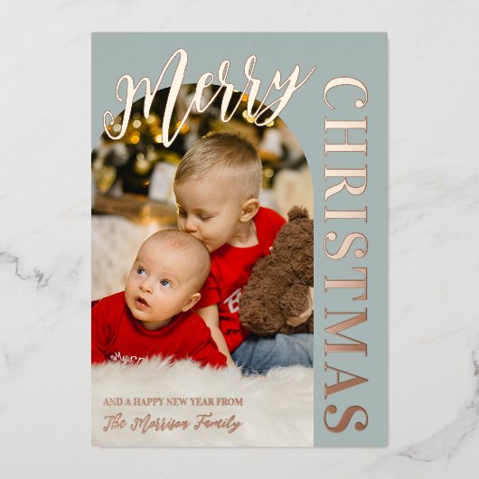 Silver Sage Arch Shaped Photo Merry Kerstmis Folie Feestdagenkaart (Voorkant)