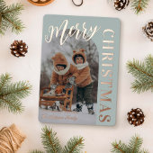 Silver Sage Arch Shaped Photo Merry Kerstmis Folie Feestdagenkaart