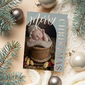 Silver Sage Arch Shaped Photo Merry Kerstmis Folie Feestdagenkaart