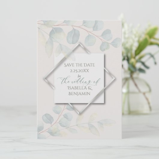 Silver Sage Eucalyptus Bewaar de datum Kaart (Staand voorkant)