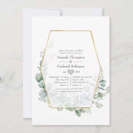Silver Sage Eucalyptus Geometric Rehearsal Dinner Kaart (Voorkant)