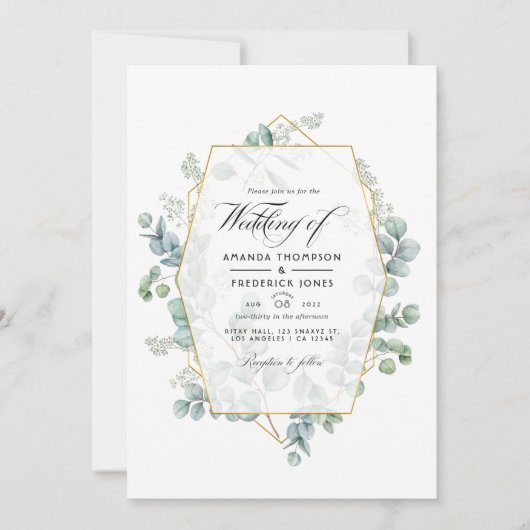 Silver Sage Eucalyptus Geometric Weddenfoto Kaart (Voorkant)