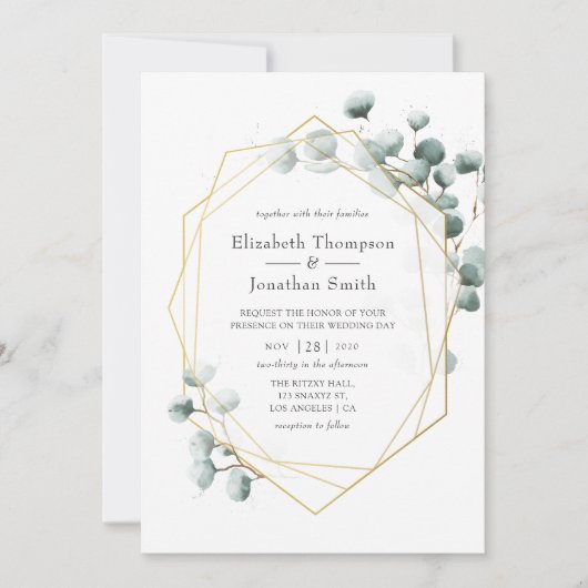Silver Sage Eucalyptus Geometric Wedding Kaart (Voorkant)