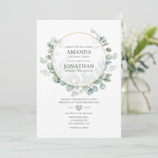 Silver Sage Eucalyptus Geometric Wedding Kaart (Staand voorkant)