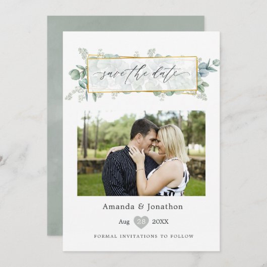 Silver Sage Eucalyptus Geometric Wedding Save The Date (Voorkant / Achterkant)