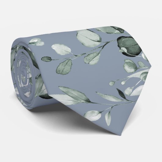 Silver Sage Eucalyptus Greenery Wedding Dusty Blue Stropdas (Opgerold)