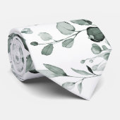 Silver Sage Eucalyptus Greenery Wedding White Stropdas (Opgerold)