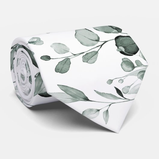 Silver Sage Eucalyptus Greenery Wedding White Stropdas (Opgerold)