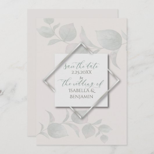 Silver Sage Eucalyptus Save the Date 2 Kaart (Voorkant / Achterkant)