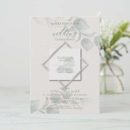 Silver Sage Eucalyptus Wedding Kaart (Staand voorkant)