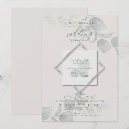 Silver Sage Eucalyptus Wedding Kaart (Voorkant / Achterkant)