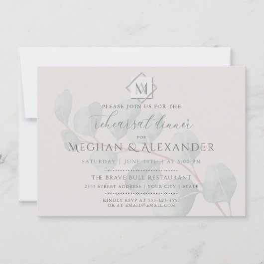 Silver Sage Eucalyptus Wedding Rehearsal Dinner Kaart (Voorkant)