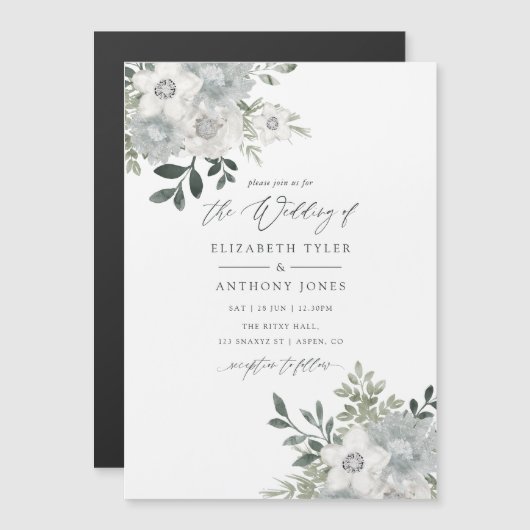 Silver Sage Geometric Eucalyptus Wedding Magnetische Uitnodiging (Voorkant / Achterkant)