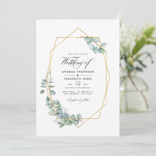 Silver Sage Geometric Eucalyptus Weduwfoto Kaart (Staand voorkant)