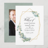 Silver Sage Geometric Eucalyptus Weduwfoto Kaart (Voorkant / Achterkant)