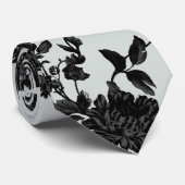 Silver Sage Green & Black Floral Wedding Stropdas (Opgerold)