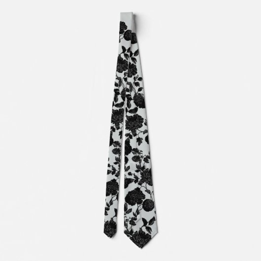 Silver Sage Green & Black Floral Wedding Stropdas (Achterkant)